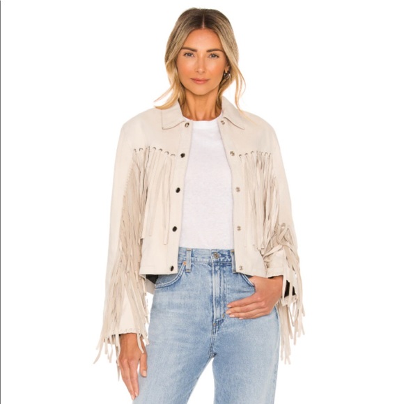 Understated Leather Mustang Jacket Marshmellow Leather Beige Fringe - Picture 6 of 13